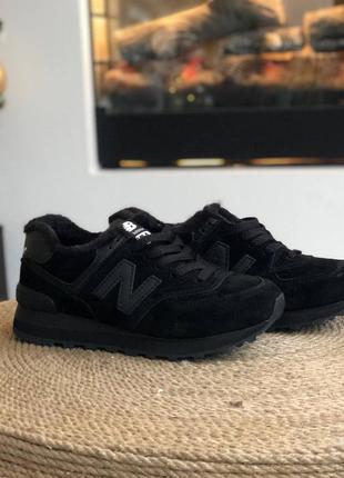 New balance 574 зимние кроссовки с мехом в черном цвете3 фото