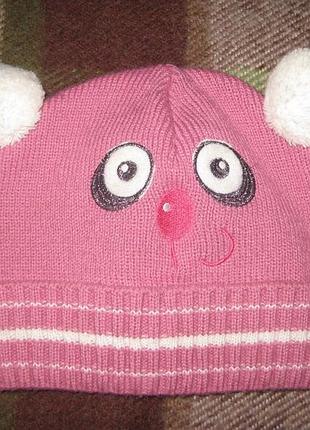 Вессенне-осенняя шапка, панда - для девочки 2-3-ёх лет
