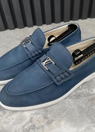 Louis vuitton estate logo loafers blue чоловічі лофери мокасини нубук оригінал 44 eur