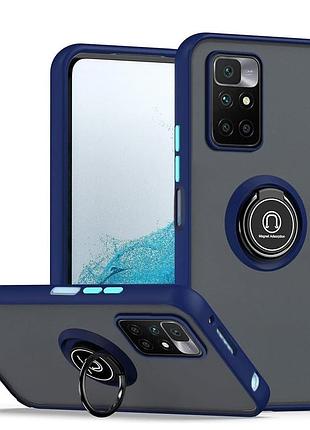 Чохол fiji colorframe для xiaomi redmi note 11 4g матовий бампер з кільцем підставкою dark blue