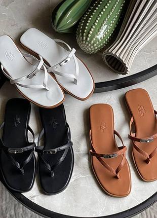 Женские кожаные коричневые белые черные шлепанцы шлепки эрмес miss sandal