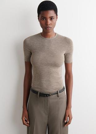 Футболка из мериносовой шерсти cos merino wool t-shirt - beige melange