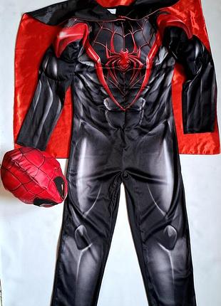 Spider-man marvel костюм карнавальна людина, павук моралес об'ємний комбінезон із плащом і маскою на 8-9 років