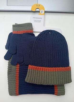 Теплый зимний набор primark kids – шапка, шарф-снуд и перчатки