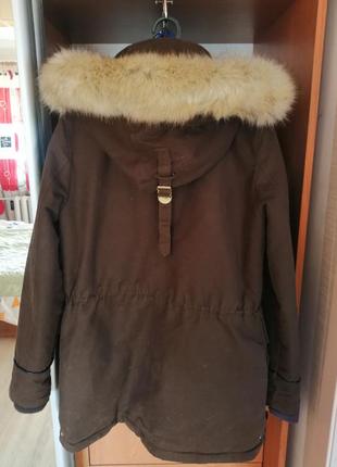 Куртка парку зима zara з капюшоном і хутром5 фото