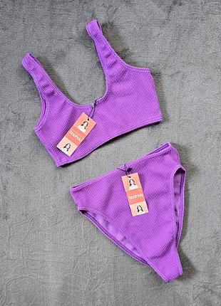 Купальник раздельный, фиолетовый, жатка, boohoo, u9 8-10, eur 36-38.