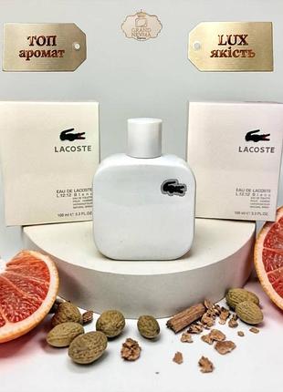 Мужская туалетная вода lacoste eau de l.12.12 blanc (лакост 12.12 бланк) 100 мл. стойкий шлейфовый аромат (деревной)