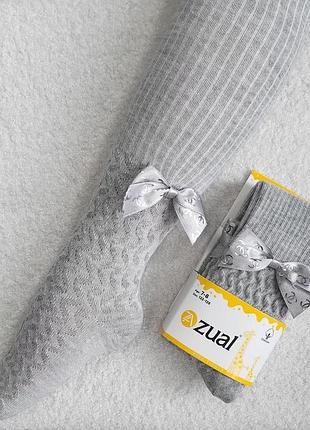 Детские хлопковые колготы для девочки с декором атласный бант zual 110-116 / 5-6 лет серый