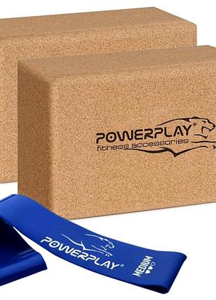 Блоки для йоги 2шт. powerplay pp_4006 з пробкового дерева cork yoga block (пара) + резинка 7.5кг супротив
