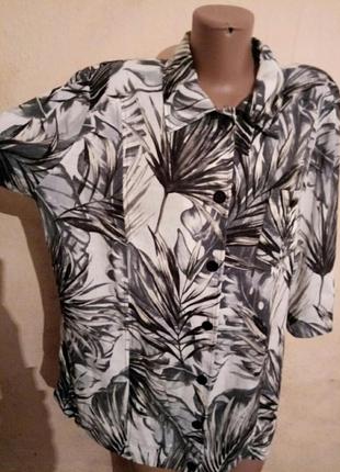 Рубашка в принт листья, вискоза+лен, размер 205 фото