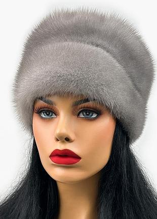 Меховая шапка из норки "два яруса" (сапфир)