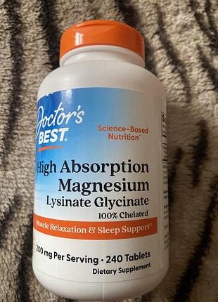 ( 230 таб) doctors best, magnesium chelated магній гліцинат хелат