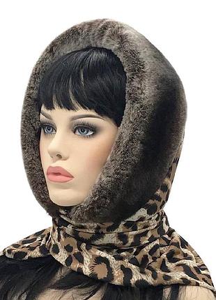 Коричневий хутряний капор з rex rabbit (на леопарді)