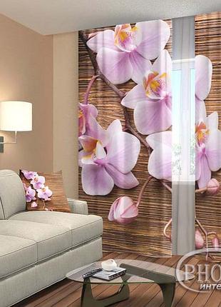 Фото шторы "орхидеи и дерево" 2,5м*2,6м (2 полотна по 1,30м), тесьма