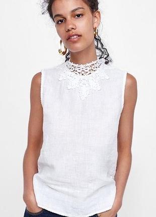 Лляний топ блуза з мереживом від zara