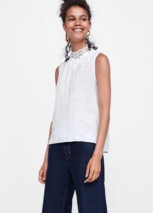 Лляний топ блуза з мереживом від zara