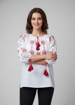 Підліткова вишиванка з геометричним орнаментом та круглою горловиною