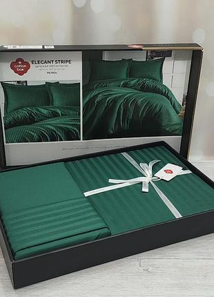 Набор постельного белья сатин страйп cotton box евро размер 200 на 220 см изумрудный