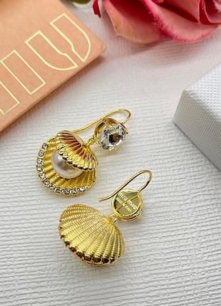 Сережки міу міу golden pearl shell люкс якість