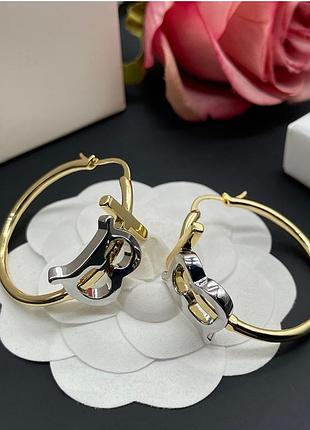Сережки берберрі monogram hoop tb люкс якість