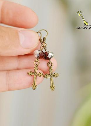 Серьги "бронзовые кресты". sale