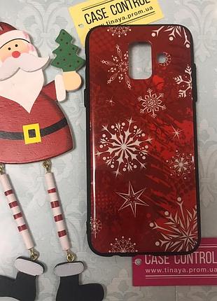 Новогодний глянцевый чехол (бока резиновые, середина пластик) для samsung galaxy а6(2018) а600f