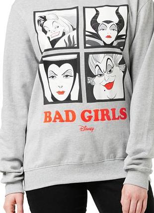 Серый свитшот disney с принтом "bad girls" (лыходики) размер м