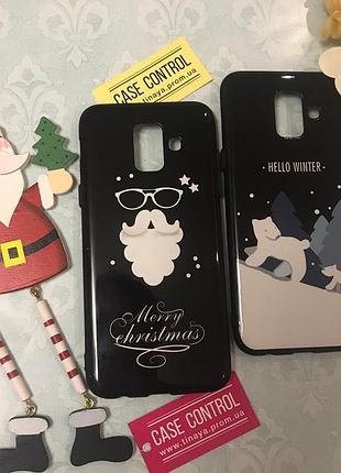 Новогодний глянцевый чехол (бока резиновые, середина пластик) для samsung galaxy а6(2018) а600f