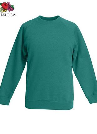 Детский реглан толстовка кофта свитшот fruit of the loom kids classic raglan sweat изумрудный, 14-15 / 164