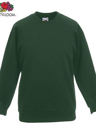 Детский реглан толстовка кофта свитшот fruit of the loom kids classic raglan sweat темно-зеленый, 7-8 / 128