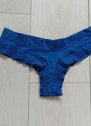 Ажурные трусики базовые синие трусы коттоновые victoria's secret xs s 6 8 34 36 42 44