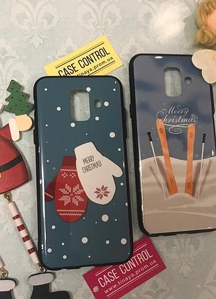 Новогодний глянцевый чехол (бока резиновые, середина пластик) для samsung galaxy а6(2018) а600f