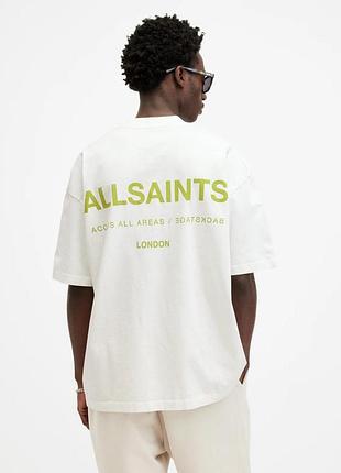 Футболка allsaints backstage london стильна оверсайз футболка біла з лаймовим принтом + подарунок тату рукава