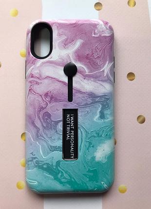 Силиконовый чехол с подставкой и держателем для iphone x мармуровый