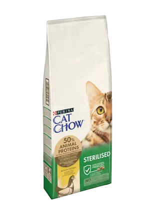 Cat chow sterilised повнораціонний корм для дорослих стерилізованих кішок/кастрованих котів,з куркою 15кг