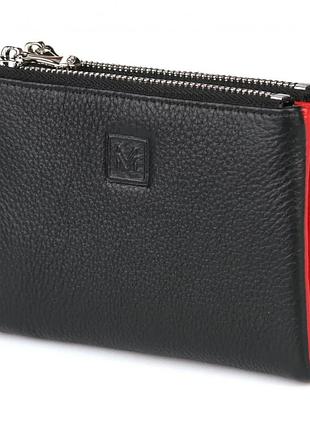 Кошелек женский на магните натуральная кожа 9949-1806 black/red