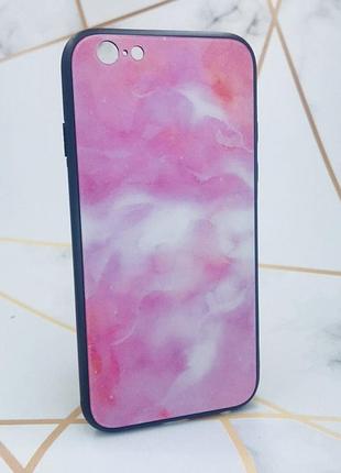 Силіконовий чохол glass case зі скляною задньою панеллю для iphone 6 6s рожевий мармур