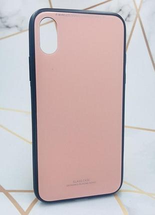 Силиконовый чехол glass case со стеклянной задней панелью для iphone x / xs пудровый