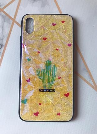 Силиконовый чехол стеклянные ромбы для iphone xs max кактус