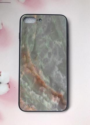 Силиконовый чехол glass case со стеклянной задней панелью для apple iphone 7 plus iphone 8 plus мрамор оникс