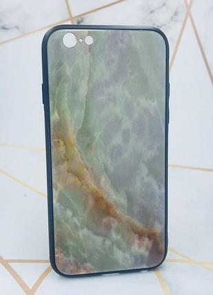 Силіконовий чохол glass case зі скляною задньою панеллю для iphone 6 6s мармур онікс