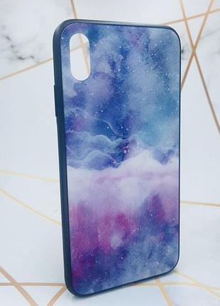 Силиконовый чехол glass case со стеклянной задней панелью для iphone xs max мрамор синий