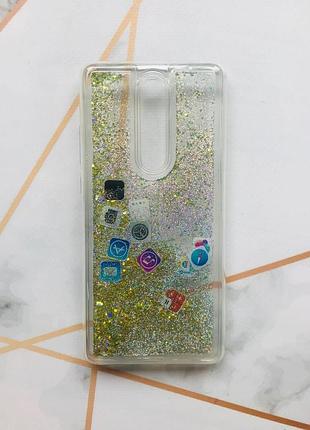 Силиконовый прозрачный чехол с плавающими иконками приложений для xiaomi mi 9t золото