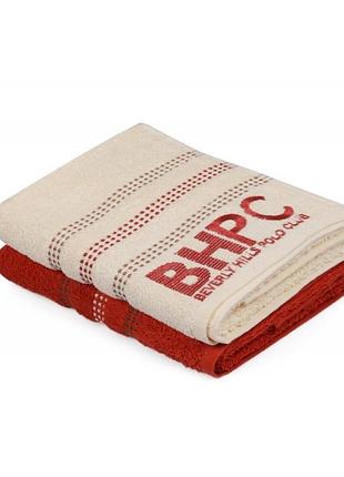 Набір рушників beverly hills polo club - 355bhp1267 botanik brick red, cream 50*90
