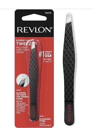 Пинцет revlon expert slant, черный, 9.5 см