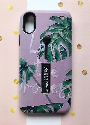 Силіконовий чохол з підставкою і кріпленням для iphone x листя