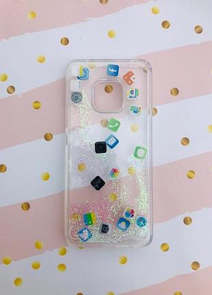Силиконовый прозрачный чехол с плавающими иконками приложений для huawei mate 20 pro серебряный