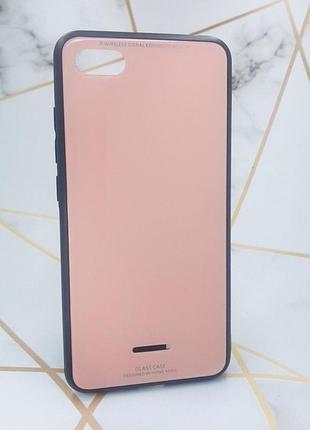 Силиконовый чехол glass case со стеклянной задней панелью для xiaomi redmi 6a розовый