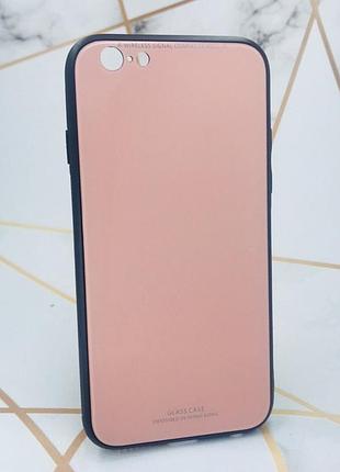 Силиконовый чехол glass case со стеклянной задней панелью для iphone 6 6s розовый