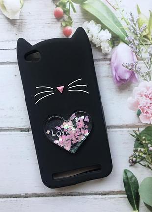 Силіконовий чохол 3d з переливаються блиском для xiaomi redmi 5a кіт чорний